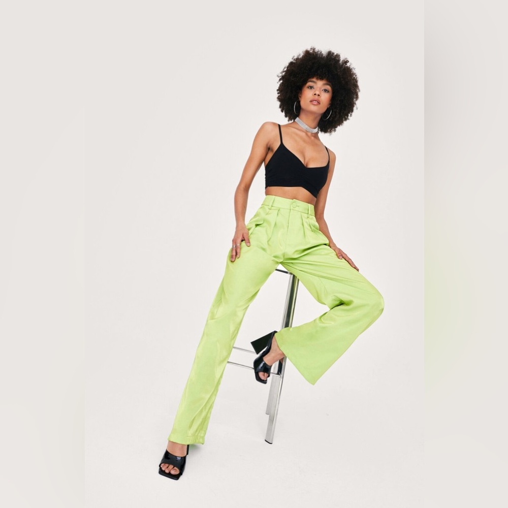 Nasty Gal Satin Shimmer Pleat Detail Wide Leg Pants